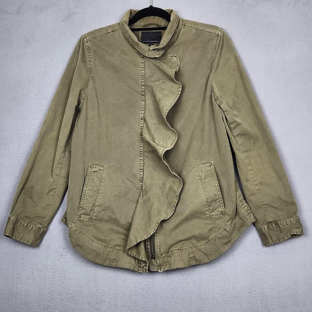 BANANA REPUBLIC Jacket Womens Medium Ruffle Military Utility Spring Lightweight
